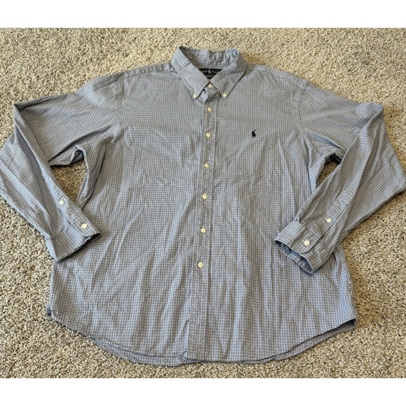 Ralph Lauren Custom Fit Mens Long Sleeve Button Down Light Blue Plaid Shirt XXL - Picture 2 of 7